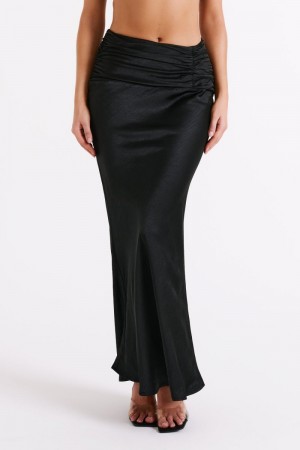 Meshki Khalani Ruched Satin Maxi Nederdel Dame Sort Danmark | H5W-0205