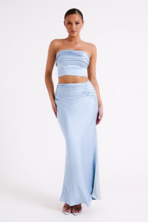 Meshki Khalani Ruched Satin Maxi Nederdel Dame Blå Danmark | A5K-9704