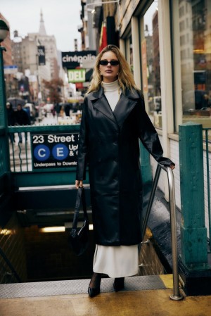 Meshki Lexington Pu Trenchcoat Dame Sort Danmark | L1S-6106