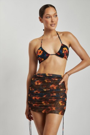 Meshki Lindsey Mesh Ruched Side Nederdel Dame Blomster Danmark | S7C-6487