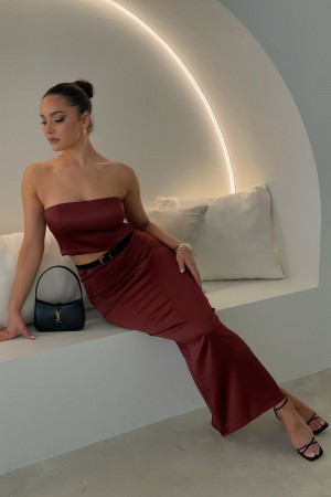 Meshki Mariah Maxi Satin Nederdel Dame Rød Danmark | I9G-9521