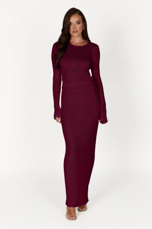 Meshki Maribelle Knit Maxi Nederdel Dame Mørkerød Danmark | D8V-2510