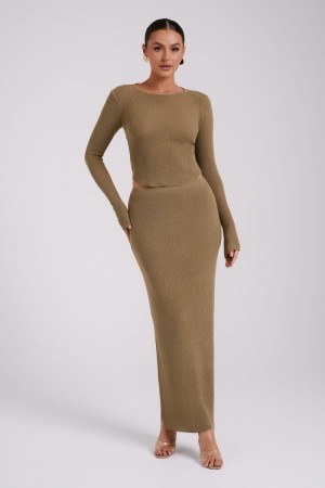 Meshki Maribelle Knit Maxi Nederdel Dame Olivengrøn Danmark | F8Z-2244
