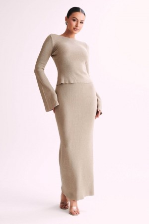 Meshki Maribelle Knit Maxi Nederdel Dame Hudfarvet Lyserød Danmark | R0L-3172
