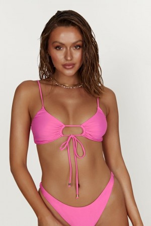 Meshki Meadow Recycled Nylon Ruched Tie Front Bikini Top Bikinier Dame Lyserød Danmark | U8N-5112