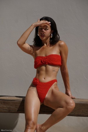 Meshki Noreen Rose Crochet Bikini Top Bikinier Dame Rød Danmark | V1B-4477