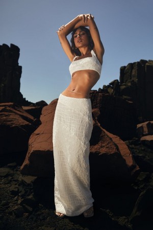 Meshki Nyah Textured Midi Nederdel Dame Hvide Danmark | F9O-8081